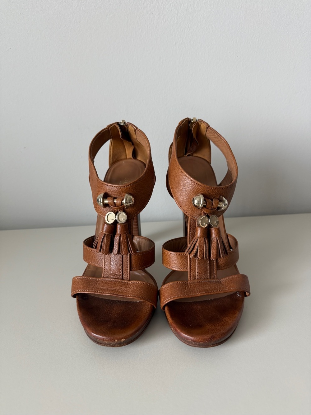 Gucci Brown Pebbled Leather Marrakech Open-Toe Block Heel Sandals Size 36